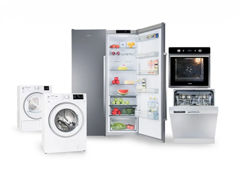 Vitvaror från Cylinda uppställda i showroom